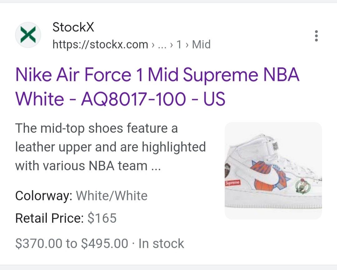 Nike Air Force 1 Mid Supreme NBA White Men's - AQ8017-100 - US