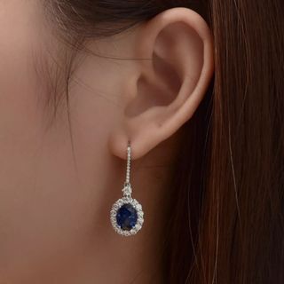 Oval Blue Sapphire  drop dangle earrings