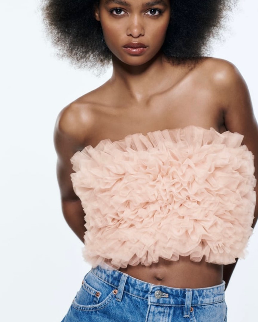 Pink ruffle shop tube top