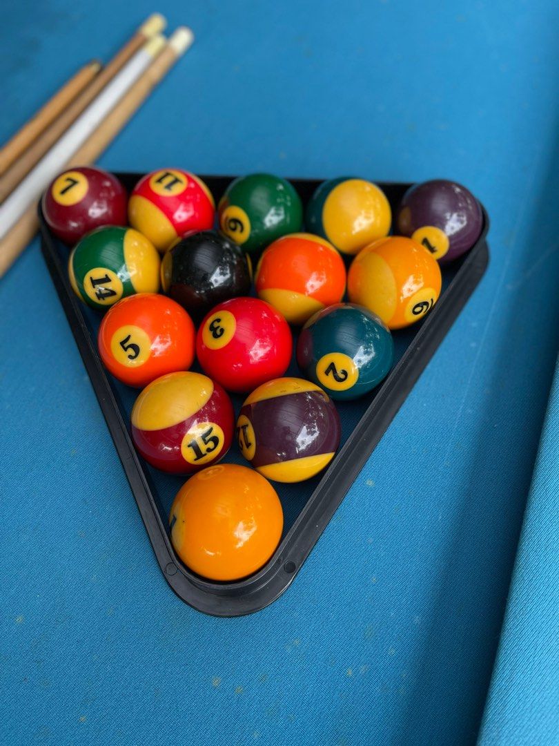 Pool table with new Aramith Pure Phenolic Pool Balls Regulation Belgian