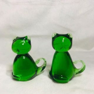 Pretty Pair of Green Glass Cat Display