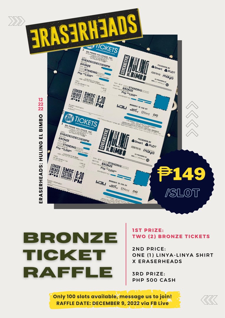 RAFFLE! Eraserheads Huling El Bimbo Concert Bronze Ticket, Tickets
