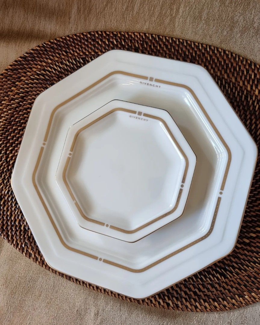 Rare Givenchy Octagon Gold Plates Set 6pcs, Furniture & Home Living