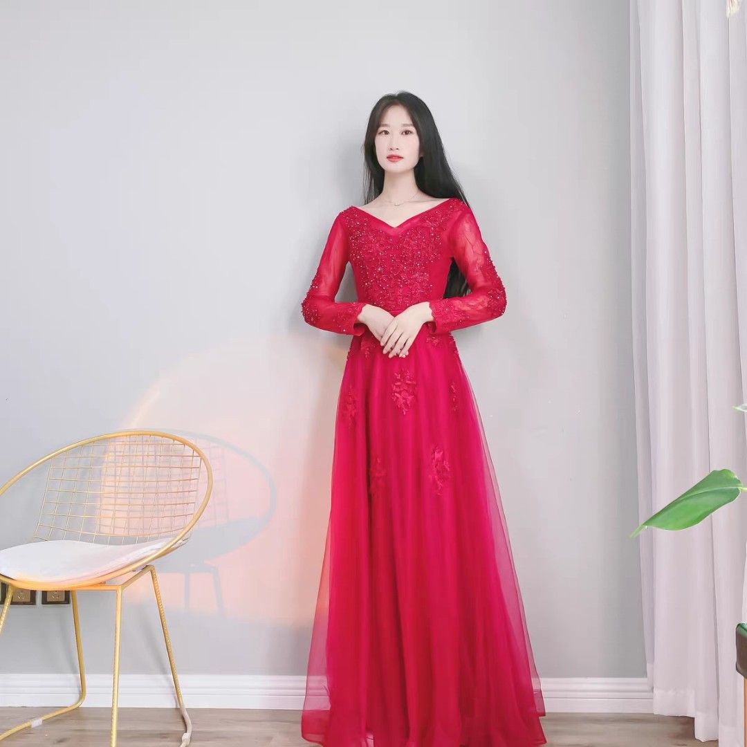 Red long hotsell bridesmaid dresses