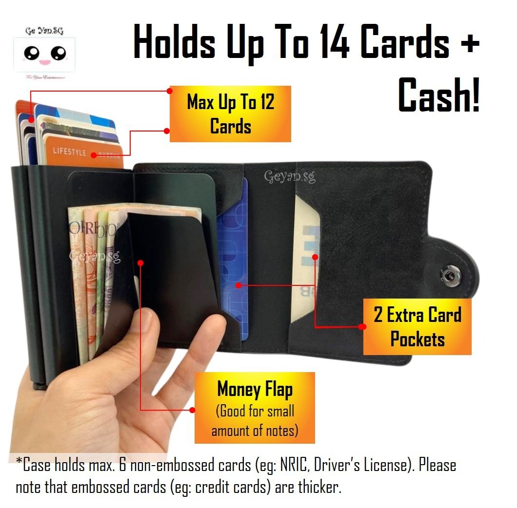 RFID Card Holder Leather Cardholder Wallet LIGHT BROWN Metal w Dual