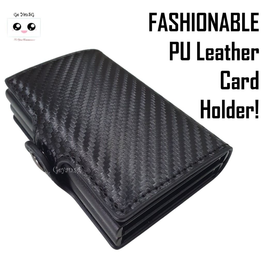 RFID Card Holder Leather Cardholder Wallet LIGHT BROWN Metal w Dual