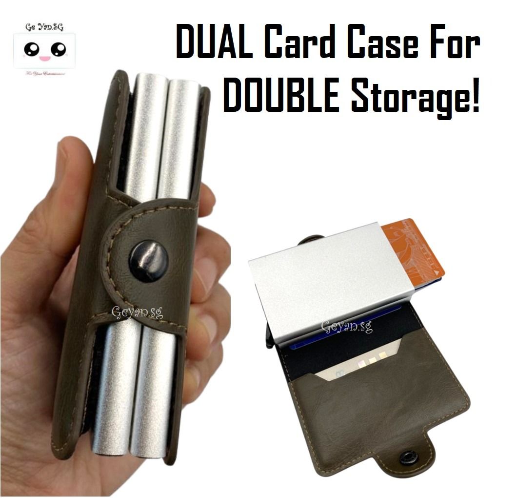 RFID Card Holder Leather Cardholder Wallet LIGHT BROWN Metal w Dual