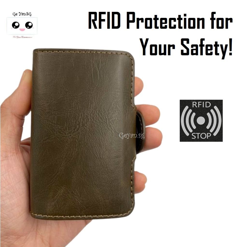 RFID Card Holder Leather Cardholder Wallet LIGHT BROWN Metal w Dual