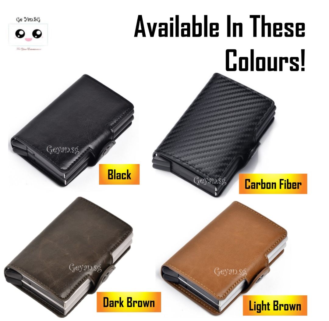 RFID Card Holder Leather Cardholder Wallet LIGHT BROWN Metal w Dual