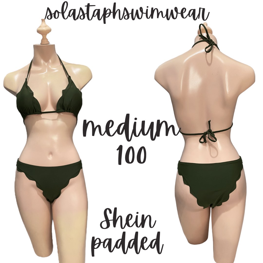 Shein Moss Green Scallop triangle Bikini, Women's Fashion, Swimwear