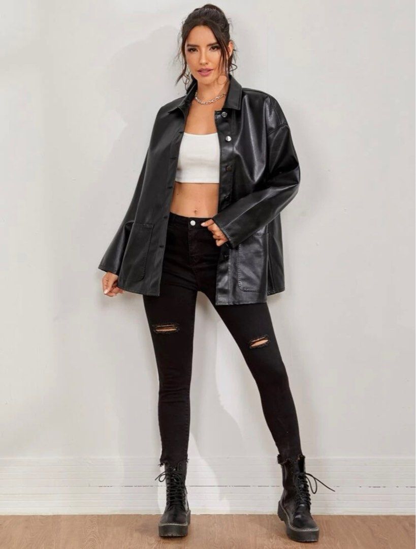 Shein faux leather jacket clearance