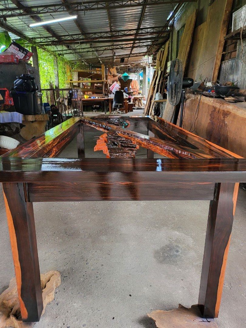 Solid tiger kamagong dining table with 2 benches Furniture Home