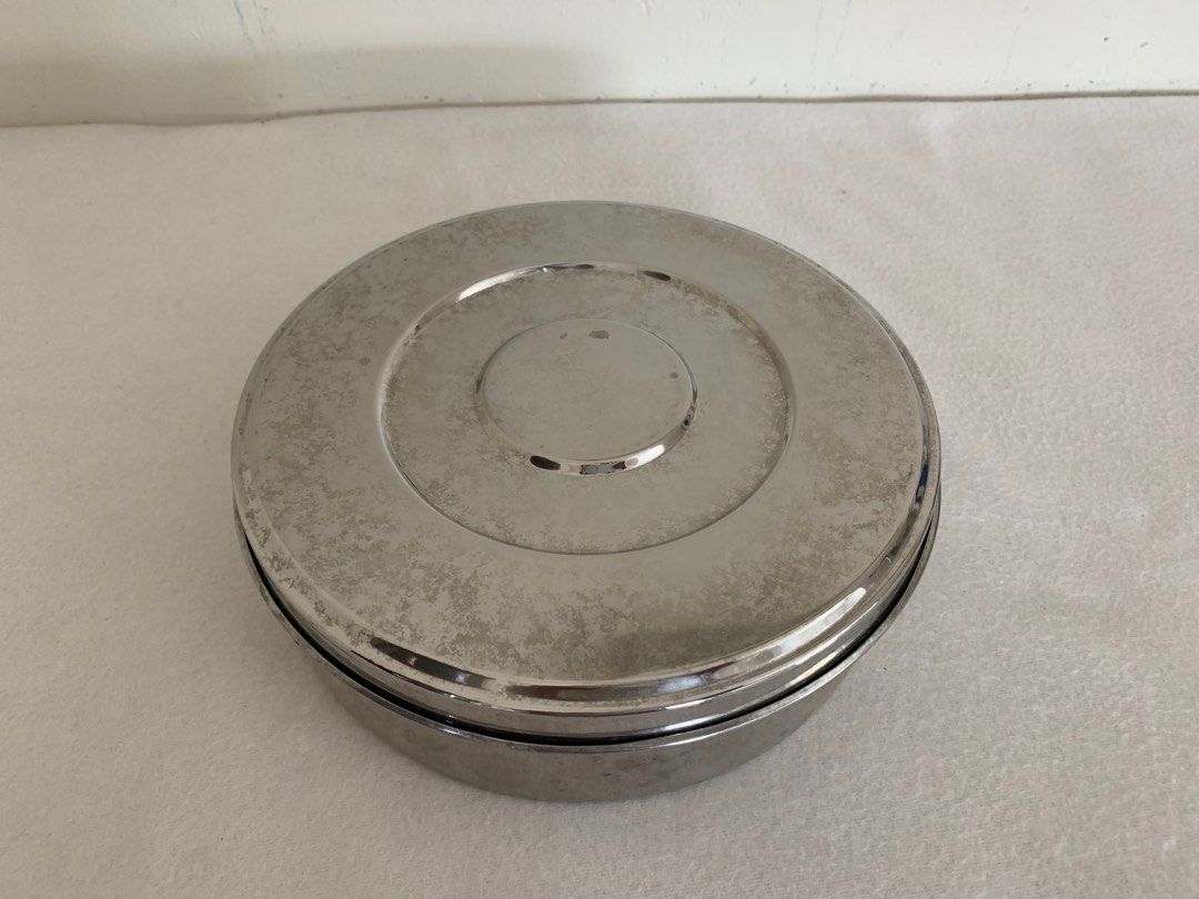 Stainless steel round box with 7 bowls, Furniture & Home Living