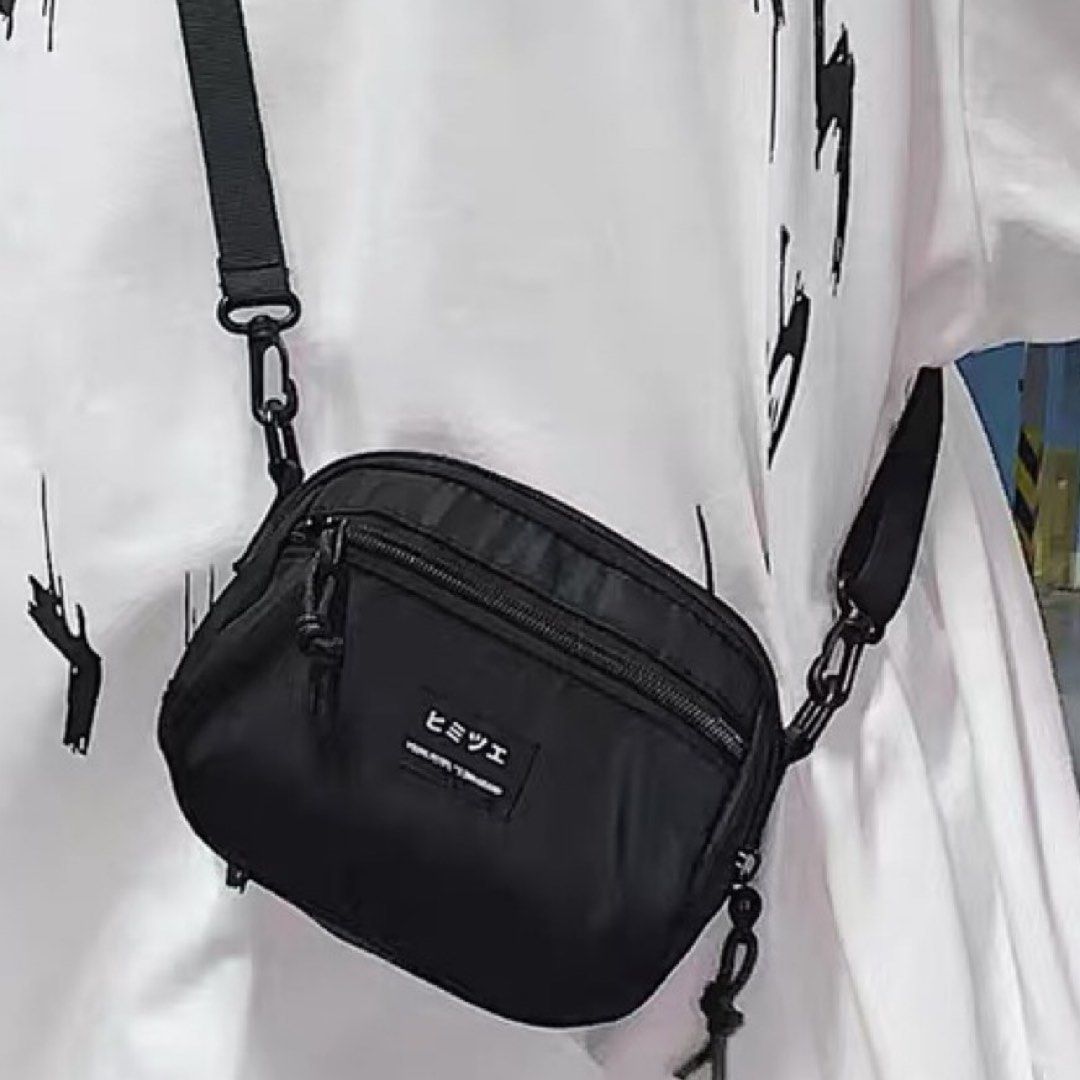 Trendy Black Sling Bag Multiple Zip Pocket Bum Bag Crossbody Shoulder Waist Bag Small Bag Chest Bag Black Bag Camera Bag Ladies Men Bag