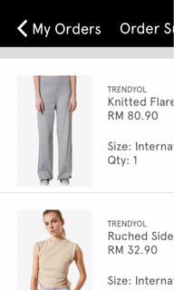 trendyol ribbed knitted flare straight pants light grey trousers