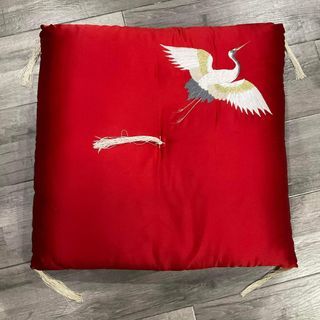 Zabuton Silk Embroidered Willow Bird Red Pattern Thick Japanese Floor Cushion Meditation Pillow 21" x 21" x 5" inches 1pc available - P450.00