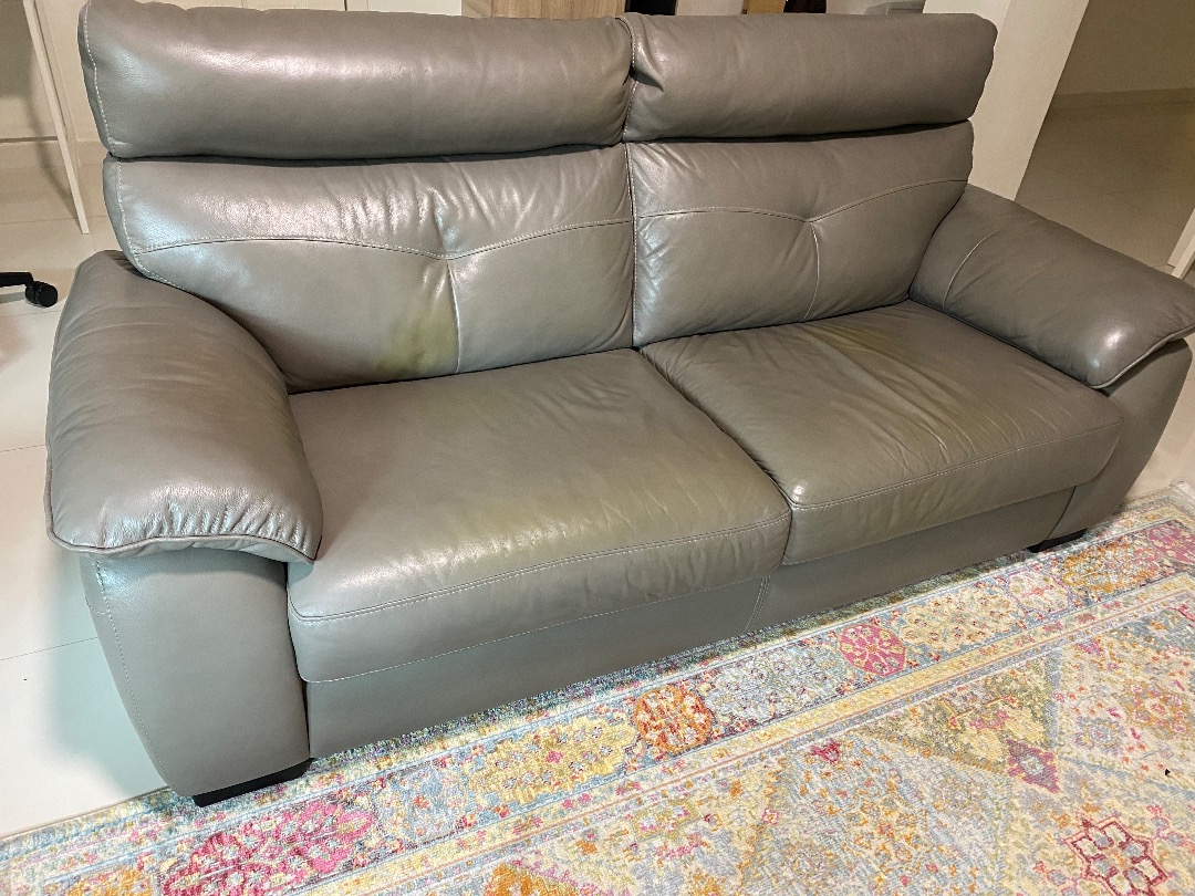 Zamora 3 seater grey leather sofa, UP 1499, Furniture & Home Living, Furniture, Sofas on Carousell