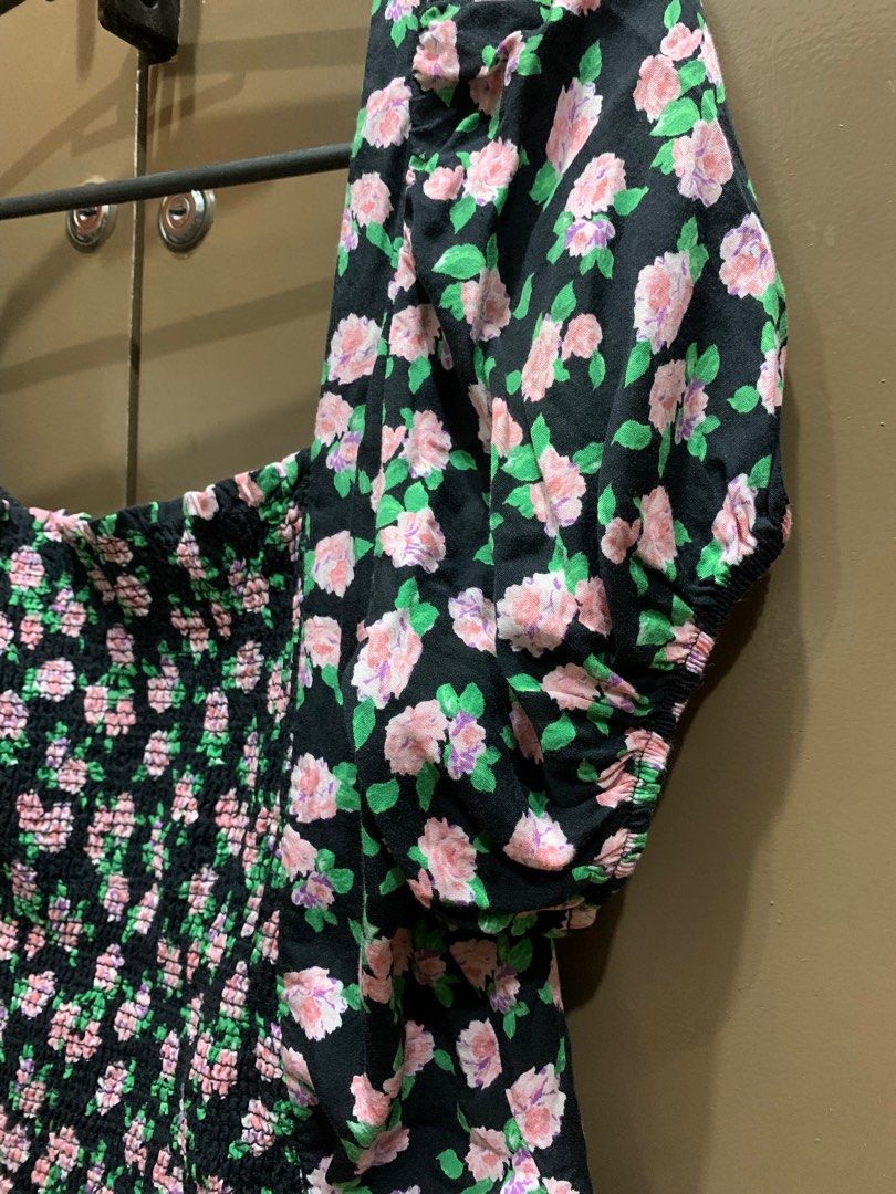 Zara Floral Puff Sleeve Peplum Top, Women's Fashion, Tops, Blouses on Carousell