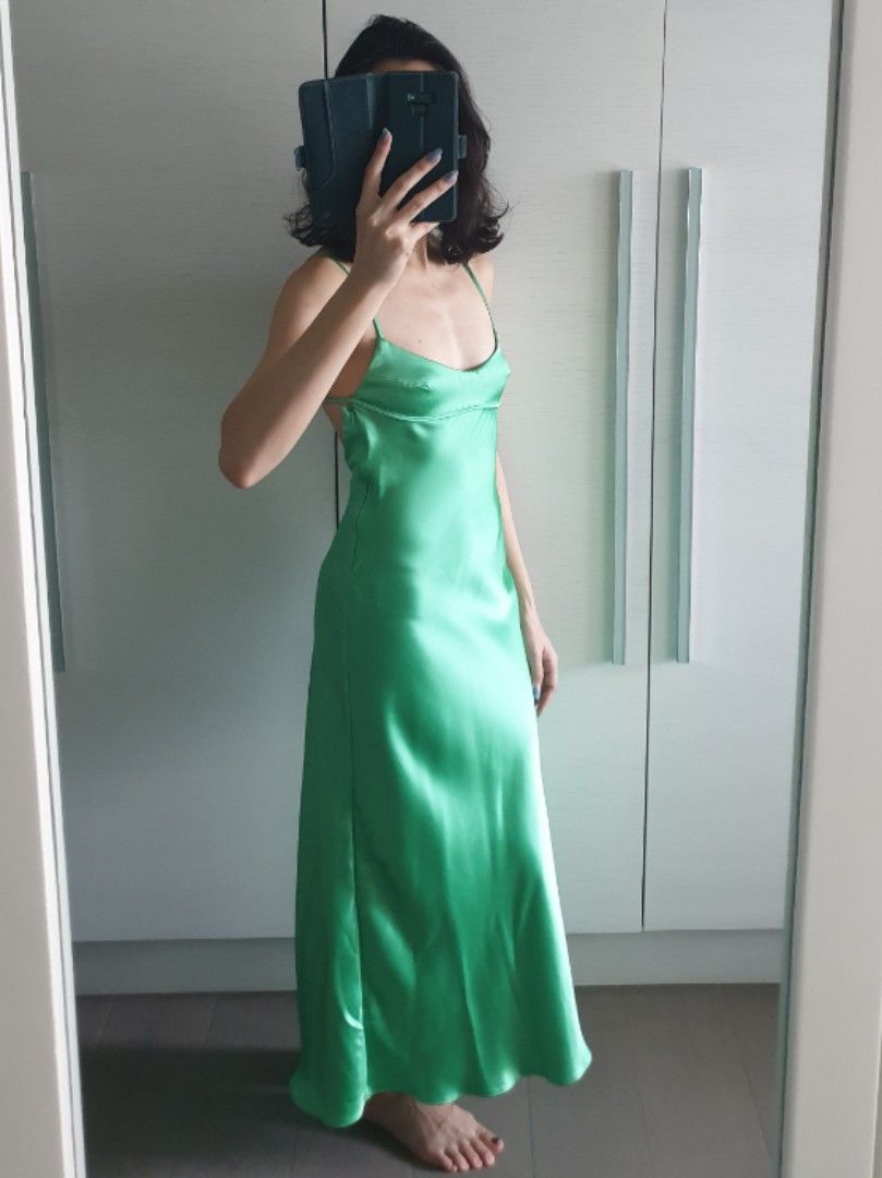 Zara Green satin dress, Women's Fashion, Dresses & Sets, Dresses on Carousell