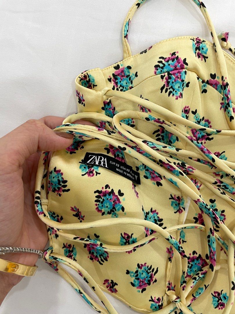Zara Satin Bustier Corset Top in Floral Yellow Size XS, Women's