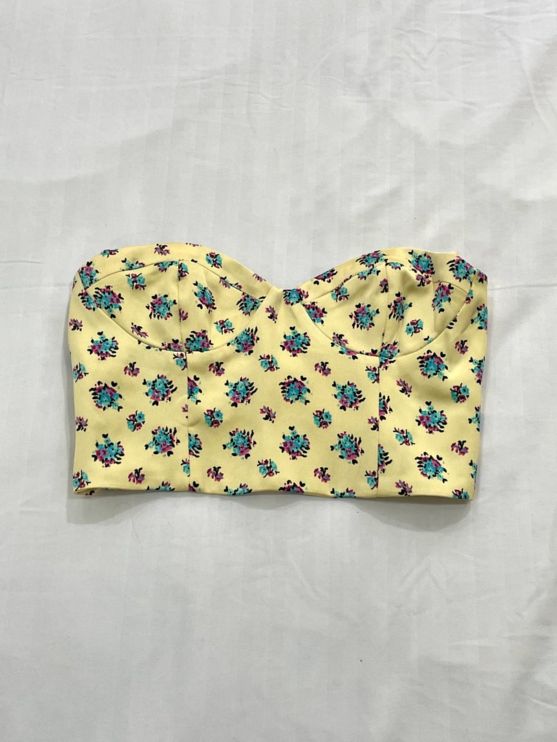 Zara Satin Bustier Corset Top in Floral Yellow Size XS, Women's