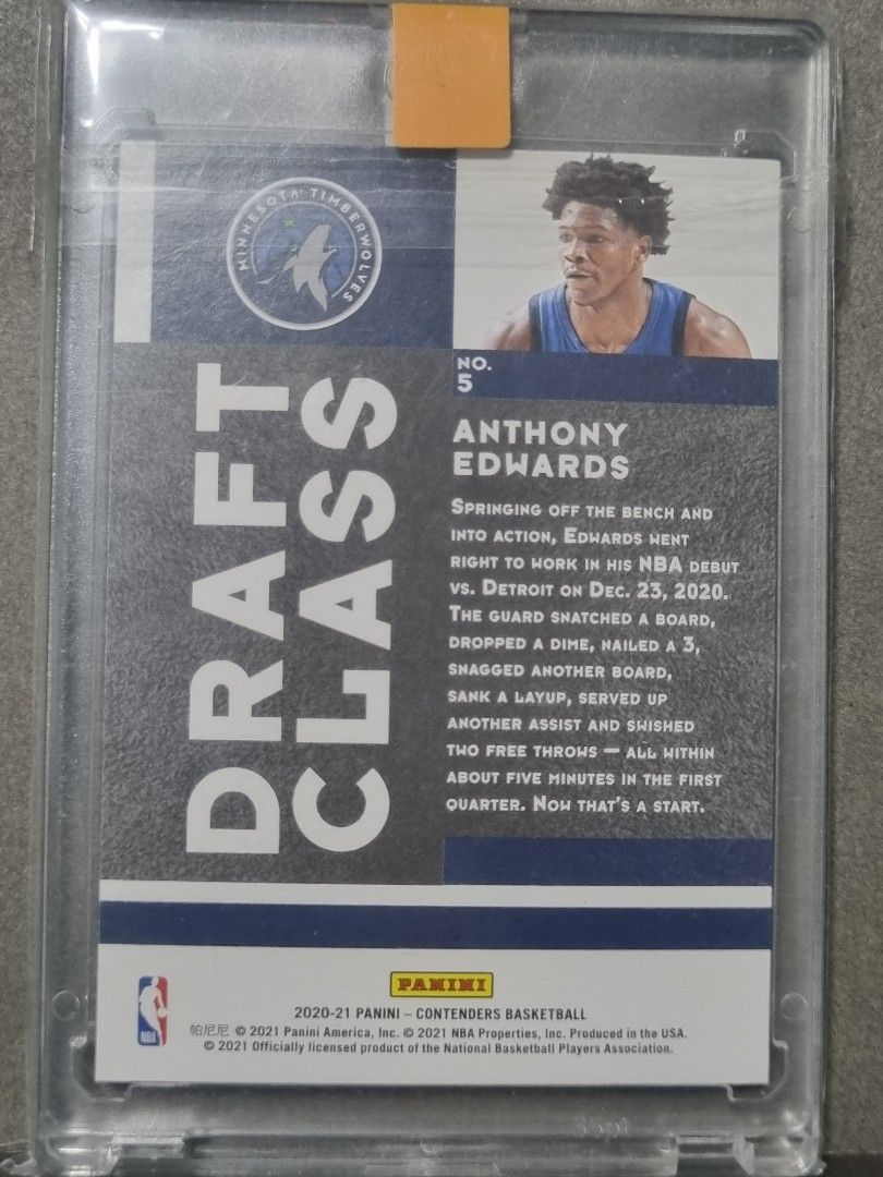 2020 Panini Contenders Draft Class Red Anthony Edwards RC #5, (Category: Raw Singles) located in Malabon City. Submitted by samflores2k4t7 (Listing ID 1196159589, Image 2). Description: for sale 2020 Panini Contenders Draft Class Red Anthony Edwards Rookie RC #5, mags included.