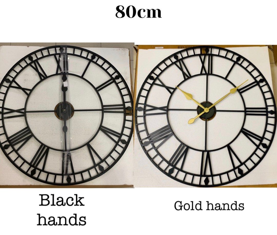 80cm French Provincial Metal Wall Clock (Category: Clocks) located in Quezon City. Submitted by cheap_cheaper (Listing ID 1196042965, Image 2). Description: limited time sale! High quality, heavy duty mechanism Vintage look with a flat black metal finish that goes well with industrial and traditional decors. 80cm. About 1” deep, light weight (1.5kg) Mechanism brand : Old Town Delivery via grab express Mop: BPI/BDO/COD/COP Pick up: Sta Mesa Height