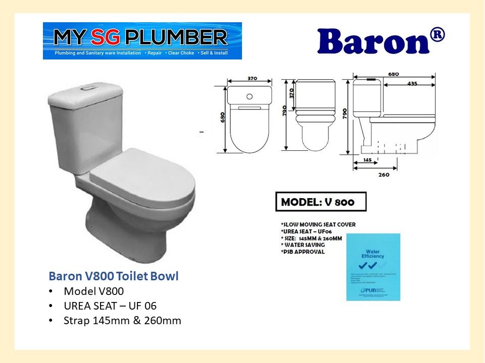 BARON V800 TOILET BOWL WITH INSTALLATION, Furniture & Home Living