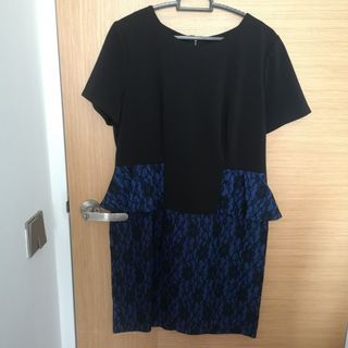 Office wear Black blue peplum dress XL UK14