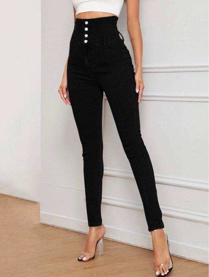Black High Waist Pants or Jeans, Women's Fashion, Bottoms, Jeans on  Carousell