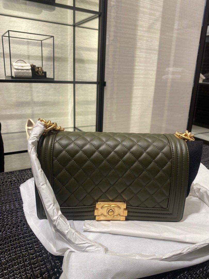 LNIB Chanel Boy Khaki 22
