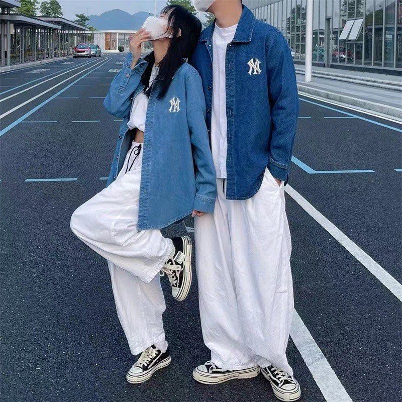 Embroidered Logo MLB NY Original Couple Jacket Denim Jacket Big Logo Women s Fashion Coats Jackets and Outerwear on Carousell