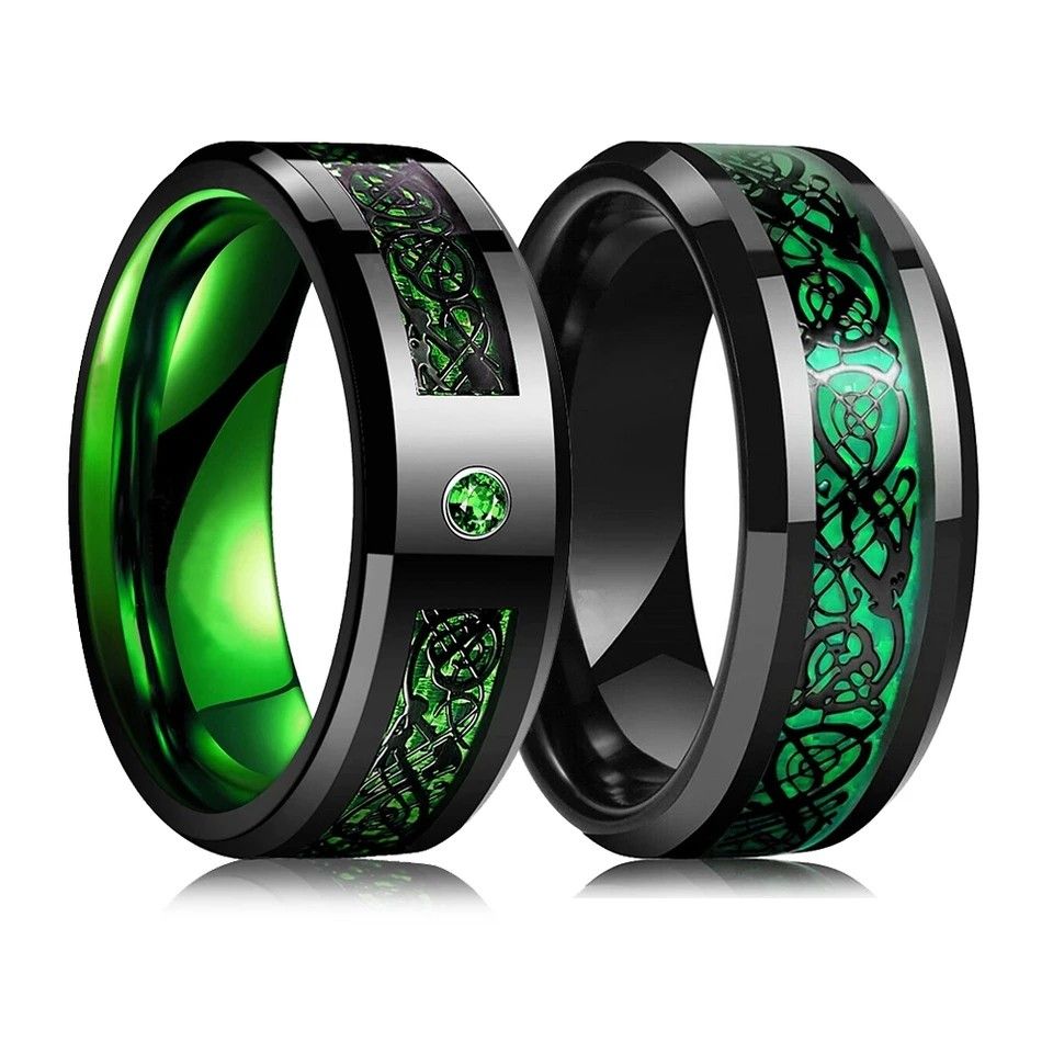 Fashion Black Tungsten Wedding Celtic Dragon Rings For Men Inlaid