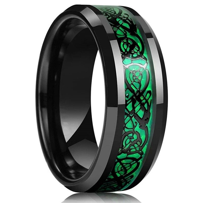 Fashion Black Tungsten Wedding Celtic Dragon Rings For Men Inlaid