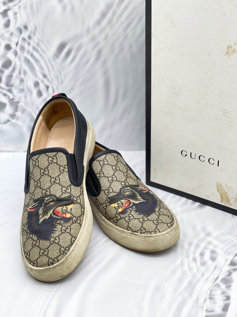 Gucci Beige Gg Supreme Angry Cat Dublin Slip-on Sneakers in Natural for Men