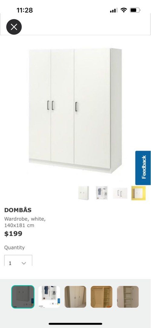 Ikea dombas 3 door wardrobe 140 x 181, Furniture & Home Living, Furniture, Shelves,
