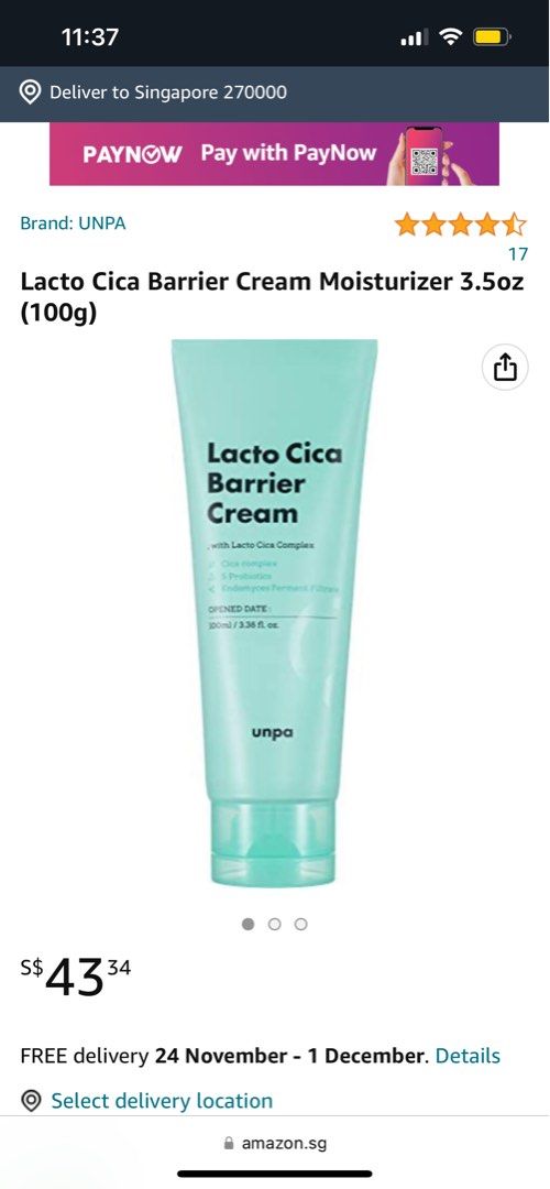 Korea UNPA Lacto Cica Barrier Cream Moisturizer 3.5oz (100g), Beauty ...