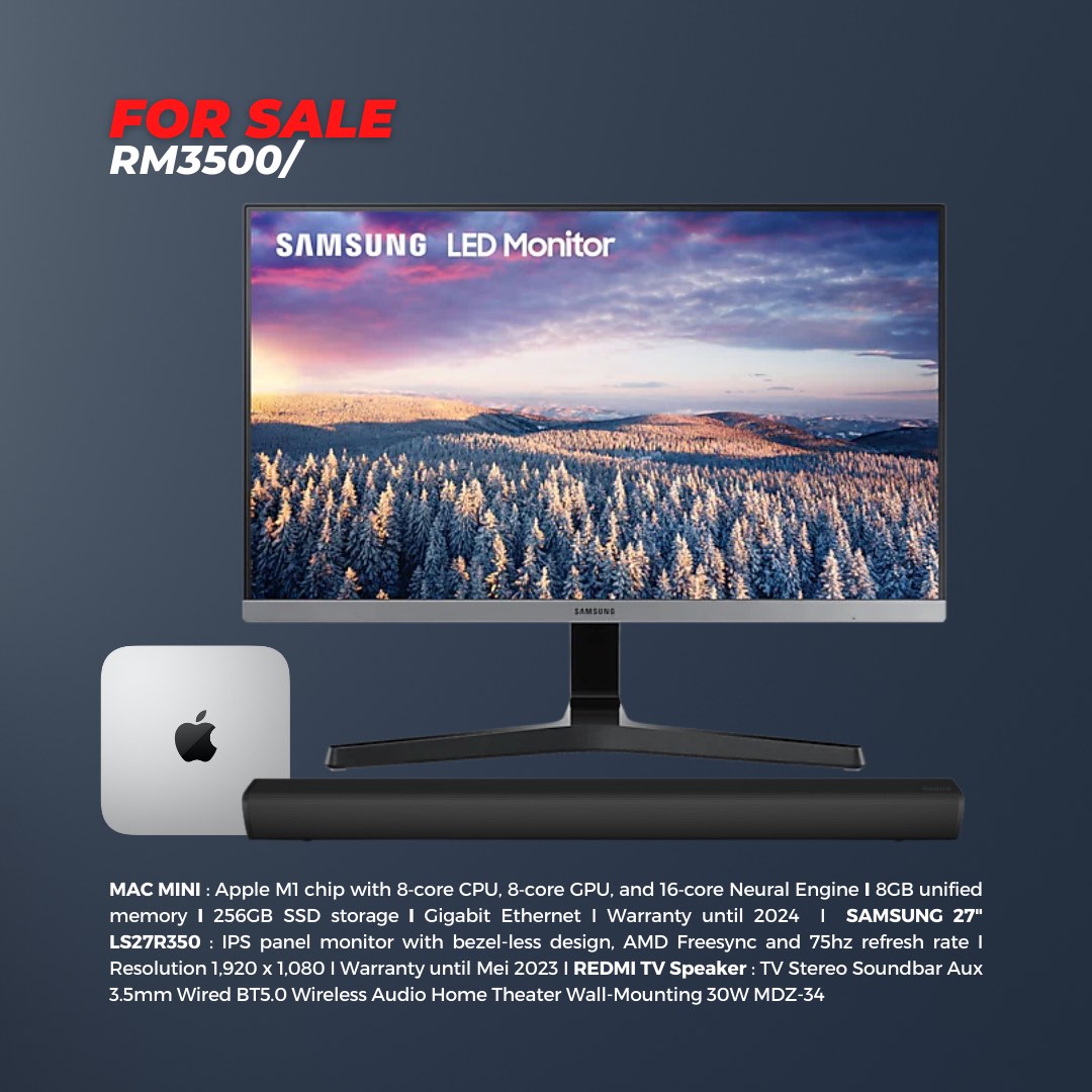 Mac Mini M1 8gb + Samsung LED monitor 27" + Redmi soundbar, Computers