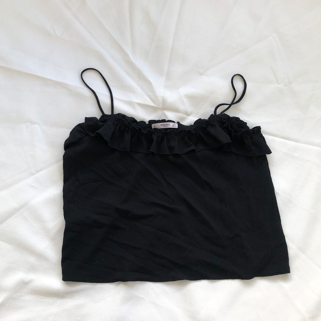 Mango Black Ruffled Top (Category: Sleeveless) located in Quezon City. Submitted by mccev (Listing ID 1196083700, Image 1). Description: Fits XS-M.