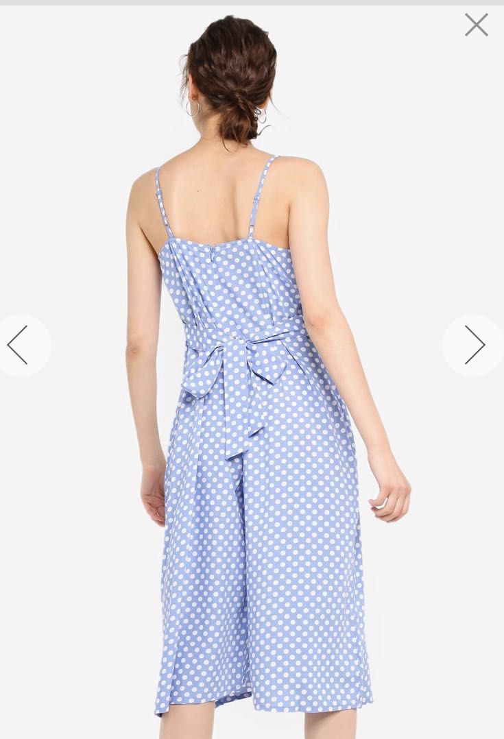 Miss Selfridge jumpsuit petite baby blue polka dots retro Women s