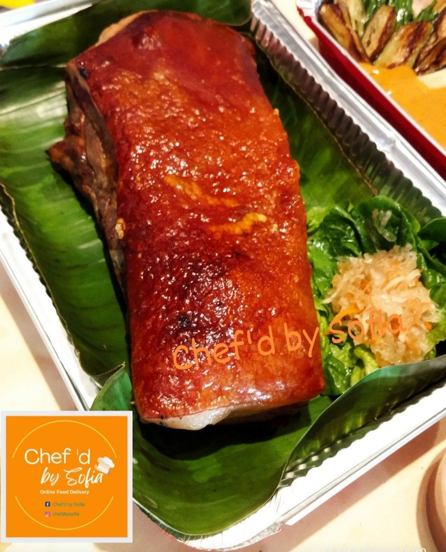 Party Size Lecharon Belly Chef sofia.style (Category: Local Eats) located in Quezon City. Submitted by Chefsofia (Listing ID 1196033304, Image 1). Description: Hi welcome to Chef'd by Sofia! ☝️This is my Crispy Lechon Belly! ✨Guaranteed Crispy even after delivery Please try! This is good for 6 - 8 pax depending if you are ordering something else from the menu☺️ ✅ Please allow 1 day lead time for orders pra malasa ang food☺️ please feel free to dm