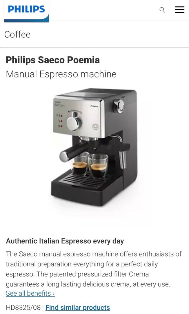 Philips Saeco Poemia Espresso coffee Machine, TV & Home Appliances
