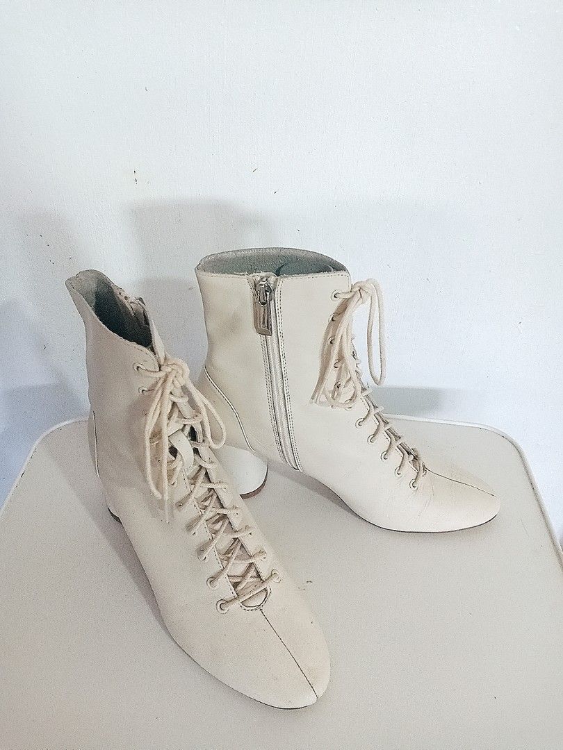Zara cream cheap lace up boots