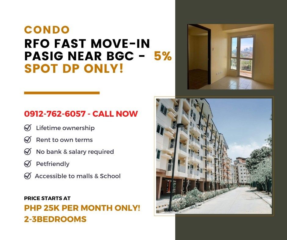 ROCHESTER SAN JOAQUIN PASIG 123BR SALE CONDO RENT TO OWN ORTIGAS BGC