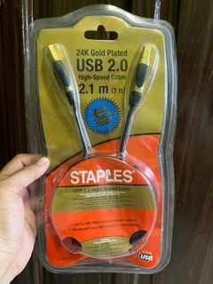 Staples (7-Ft) 24K Gold Plated USB 2.0 Printer/Hub Cable - Black