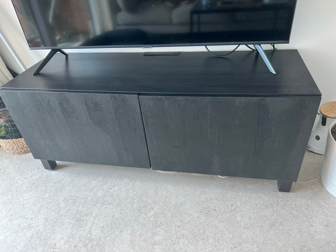 TV console Ikea black oak look doors, Furniture & Home Living