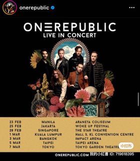 Two ONE REPUBLIC KL CONCERT TICKET