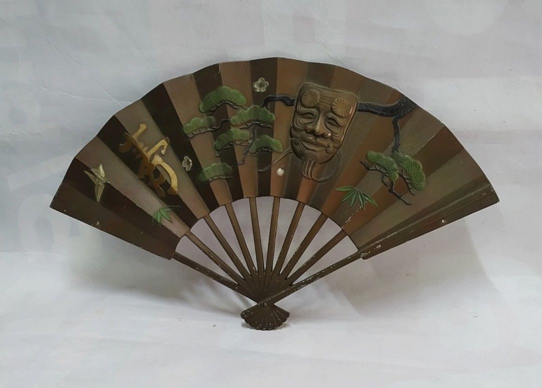 Vintage Aluminium Asian Fan Wall Hanging Mythological Bird Figurine