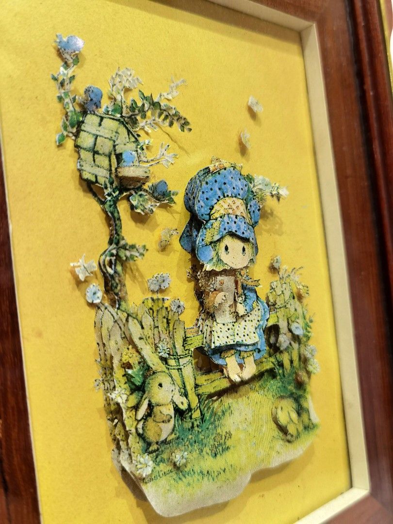 Vintage Rare Collectibles Art Work Solid Wood Frames Printed Clothes