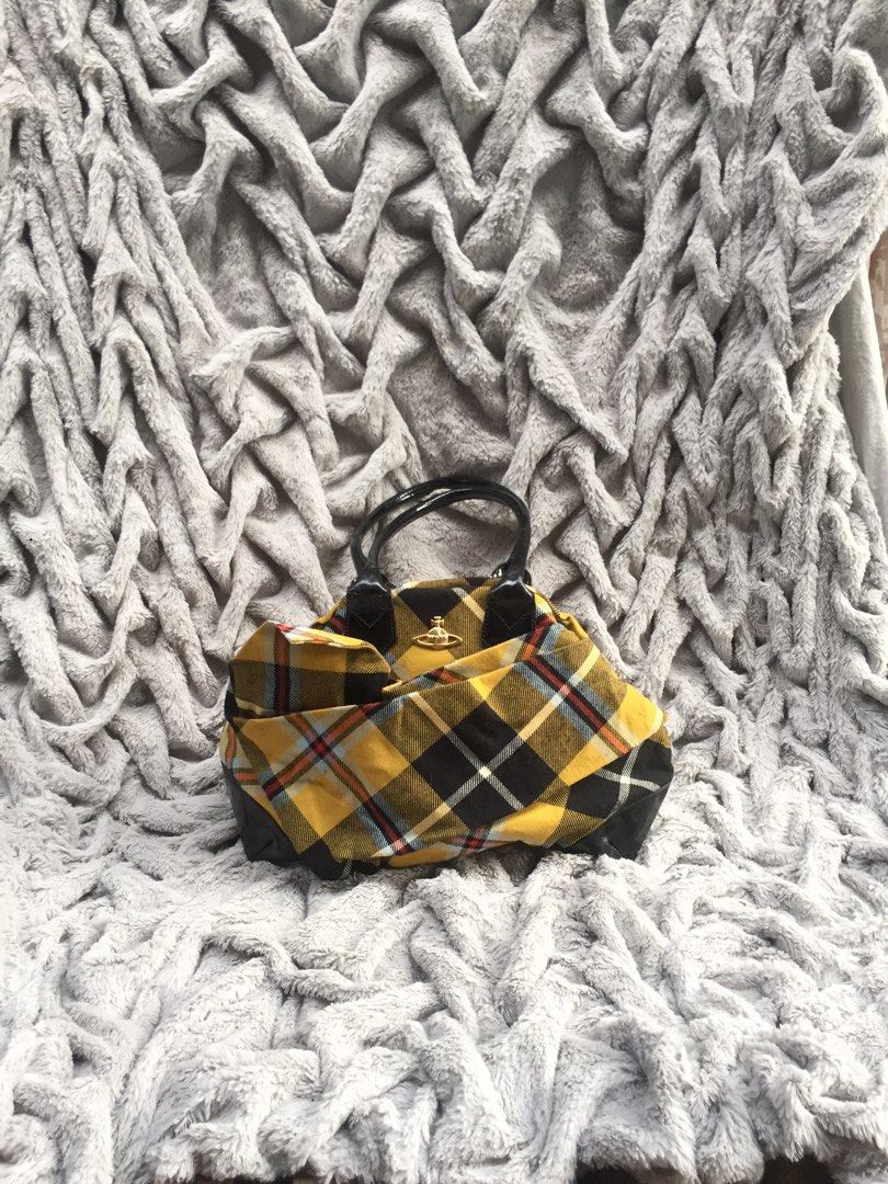 Vivienne Westwood Yellow Tartan Wool Handbag